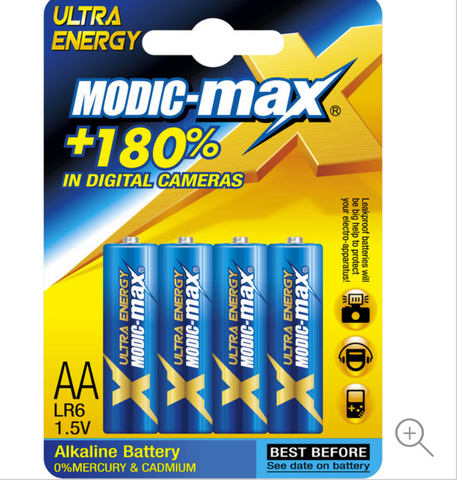 Modic-Max Alkaline Batteries "AA" 4Pk 