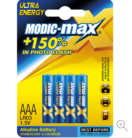 Modic-Max Alkaline Batteries "AAA" 4Pk 