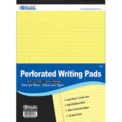 Perforated Writing Pads Yellow 50 Sheets 