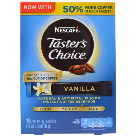 Nescafe Taster's Choice Coffee Instant Vanilla 16 Packets 